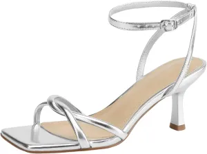 Women's Elegant Crisscross High Heel Sandals Square Toe Kitten Mid-heel Dressy Shoes Adjustable Ankle Strap for Party Prom Weddings
