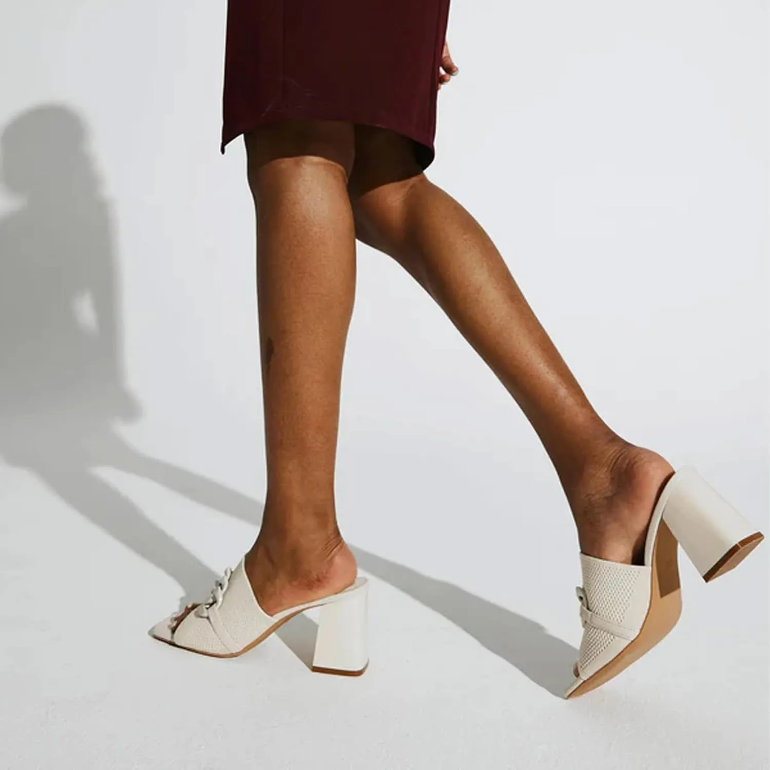 Women's Elegant Square Toe Chain Heeled Sandals Pump Shoes