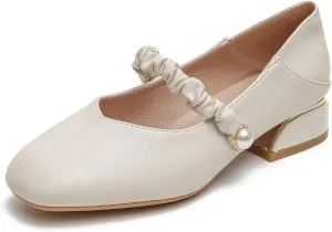 Women's Elegant Square Toe Mary Jane Shoes Low Top Block Heel Pumps