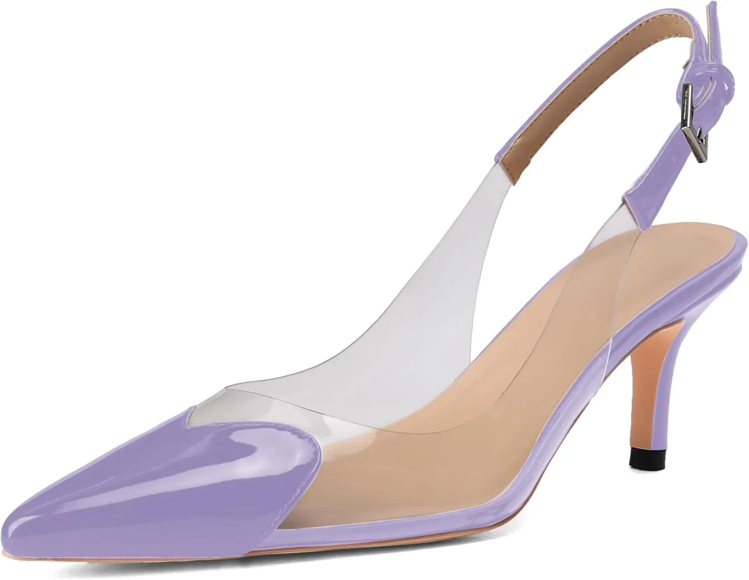 Women's Fashion Pointed Toe Heart Pumps Elegant 6 CM/2.4 Inch Heel Splicing Slingback Kitten Heels Transparent PVC Cute Clear Pumps Closed Toe Wedding Party Dress Shoes
