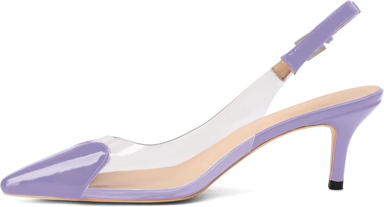 Women's Fashion Pointed Toe Heart Pumps Elegant 6 CM/2.4 Inch Heel Splicing Slingback Kitten Heels Transparent PVC Cute Clear Pumps Closed Toe Wedding Party Dress Shoes