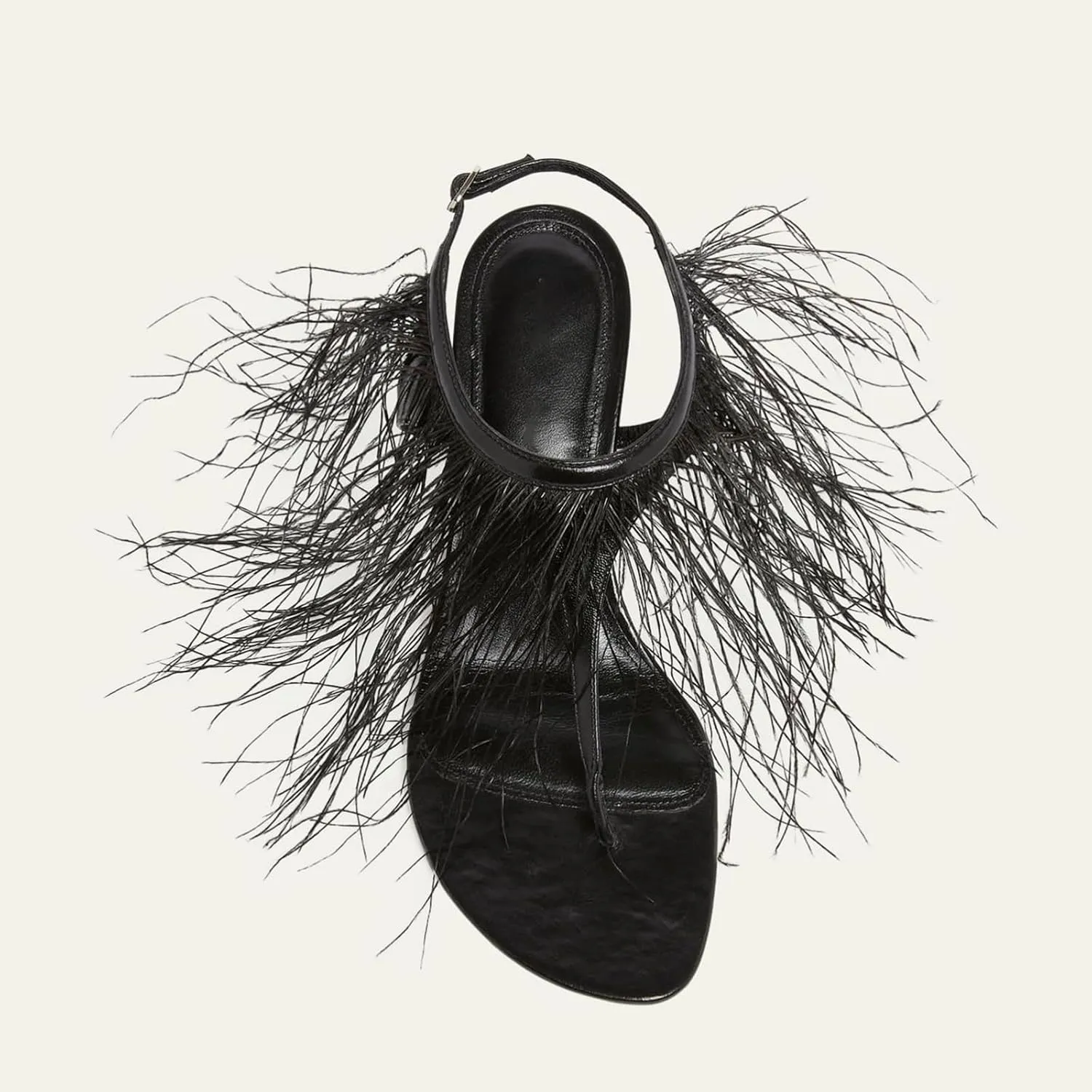 Women's Feather Thong High Heel Sandals Ankle Strap Buckle Stiletto Heel Sandals Round Toe Dress Flip Flop Shoes for Evening Wedding Party