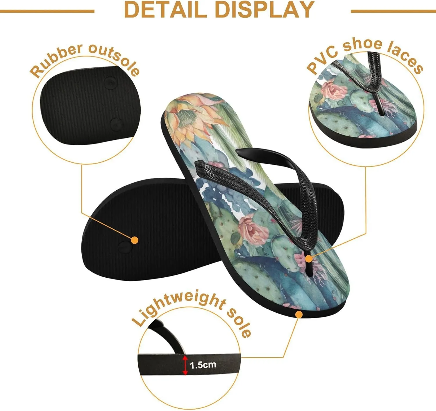 Women's Flip Flop Sandals Casual Summer Sandal, Mens Flip Flops for Beach Outdoor-Watercolor Cactus Print