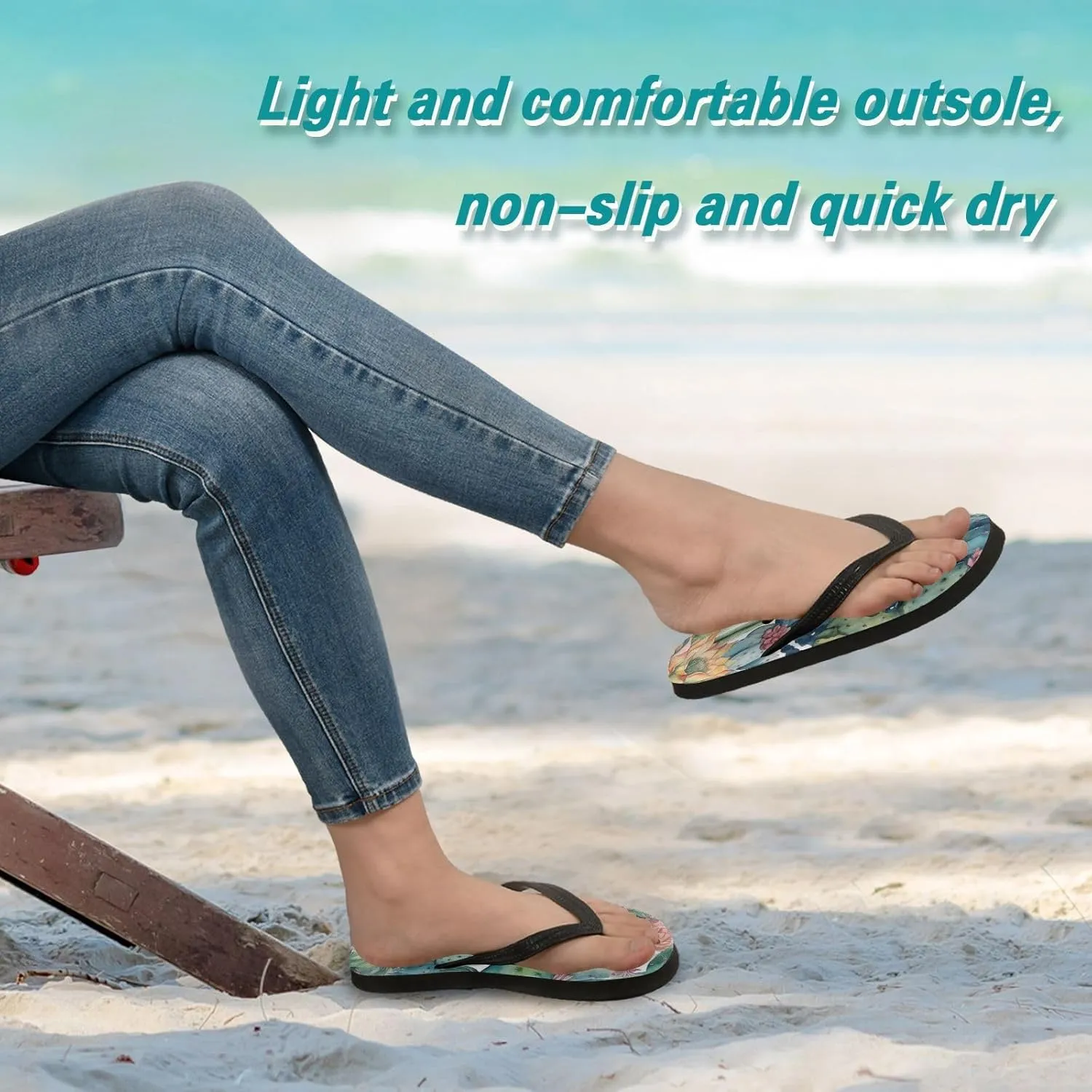 Women's Flip Flop Sandals Casual Summer Sandal, Mens Flip Flops for Beach Outdoor-Watercolor Cactus Print