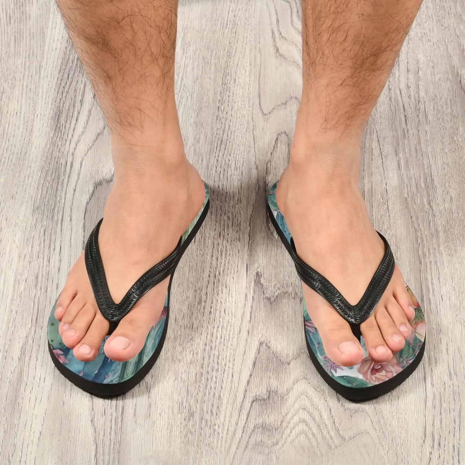Women's Flip Flop Sandals Casual Summer Sandal, Mens Flip Flops for Beach Outdoor-Watercolor Cactus Print