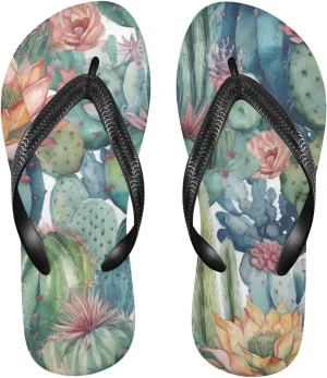 Women's Flip Flop Sandals Casual Summer Sandal, Mens Flip Flops for Beach Outdoor-Watercolor Cactus Print