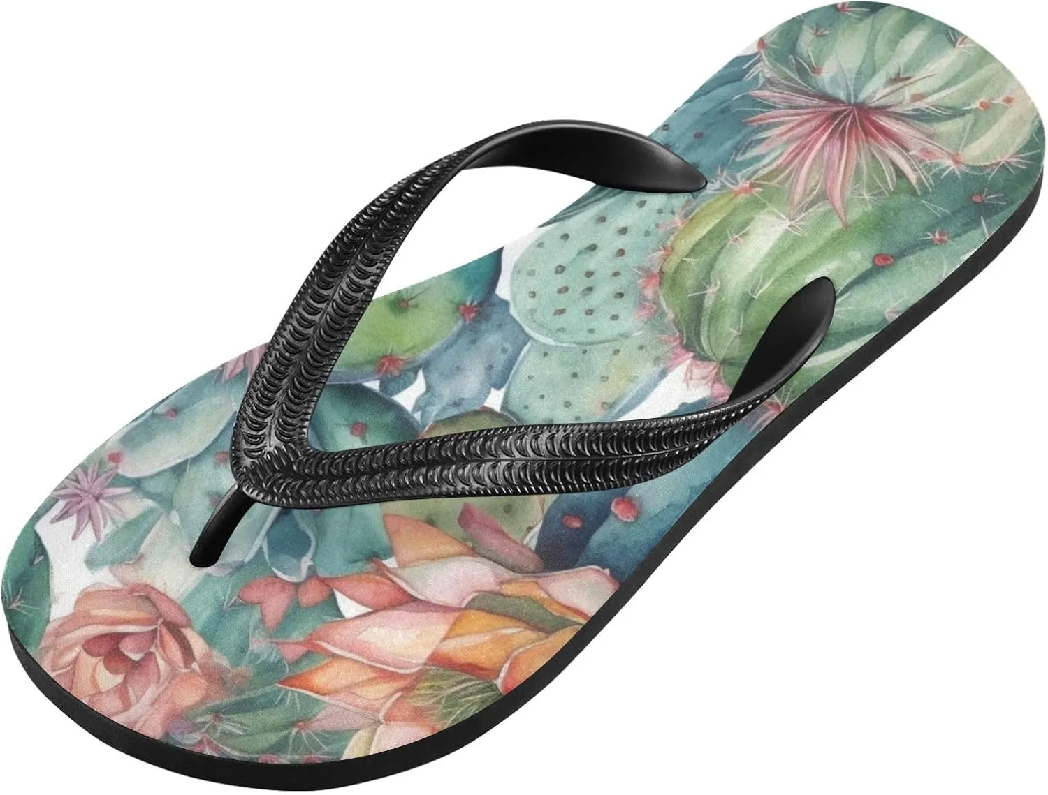 Women's Flip Flop Sandals Casual Summer Sandal, Mens Flip Flops for Beach Outdoor-Watercolor Cactus Print