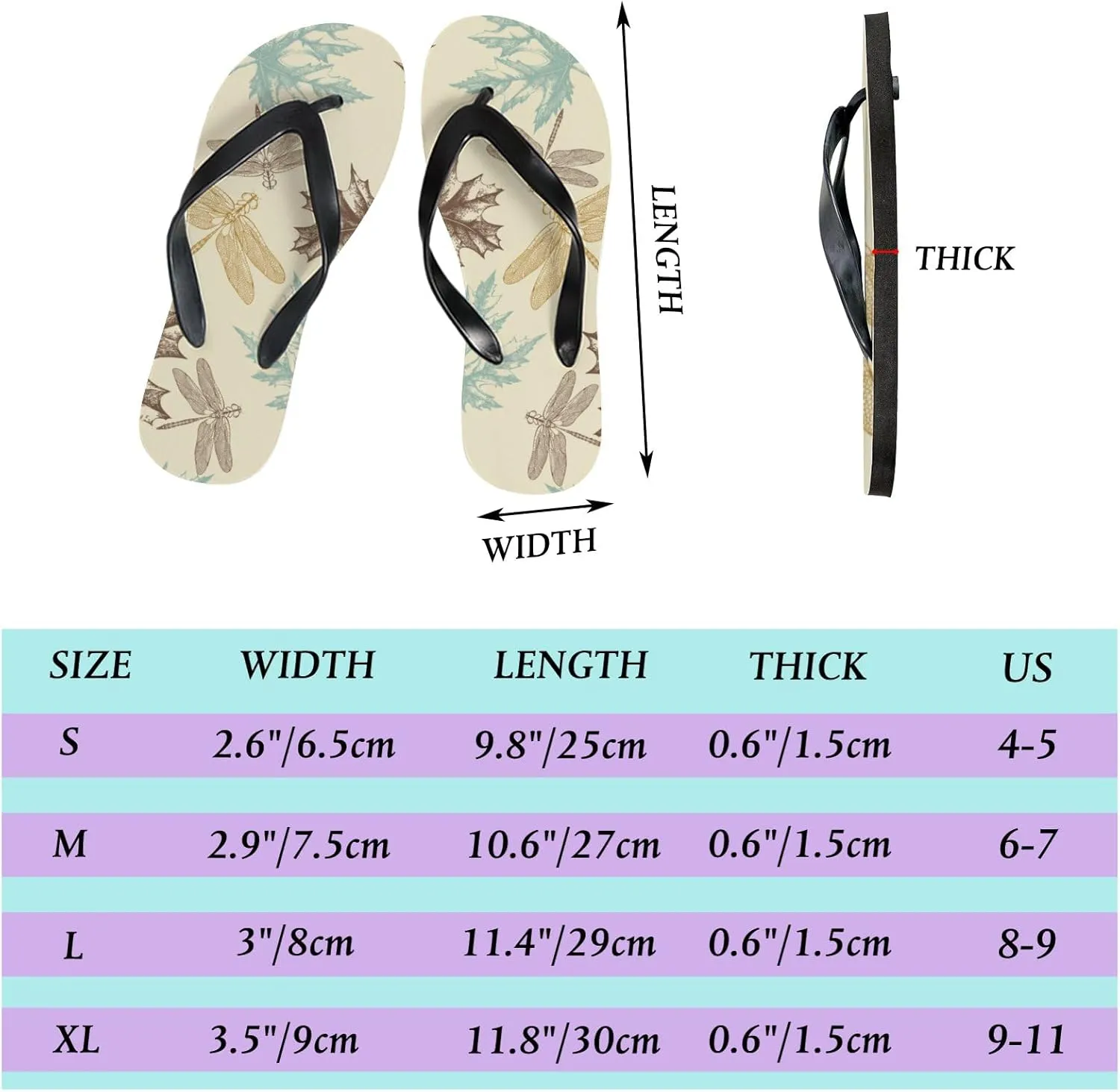 Womens Flip Flops for Summer Beach - Autumn Maple Leaves Dragonfly Casual Slide Flat Sandals Thong Slippers