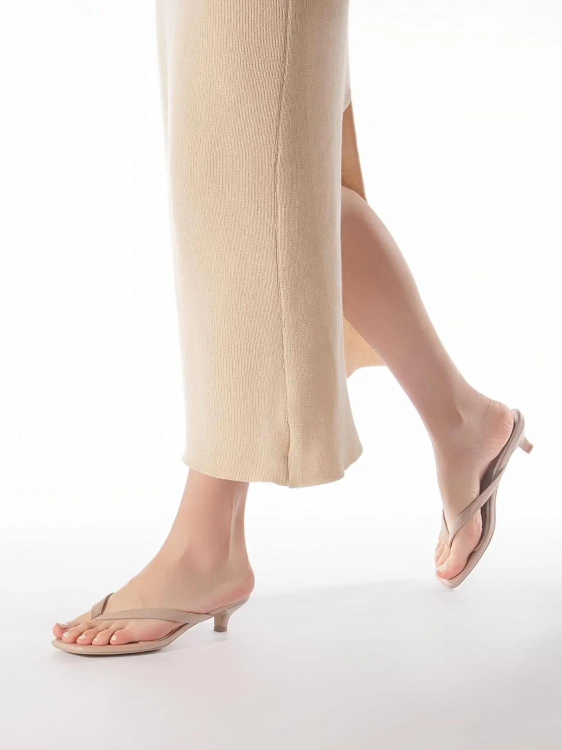 Women’s Flip-Flops Kitten Heels Thong Sandals For Women Square Toe Slip On Fashion Summer Dress Sandals