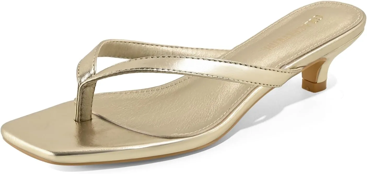Women’s Flip-Flops Kitten Heels Thong Sandals For Women Square Toe Slip On Fashion Summer Dress Sandals