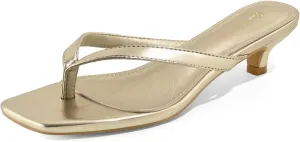 Women’s Flip-Flops Kitten Heels Thong Sandals For Women Square Toe Slip On Fashion Summer Dress Sandals