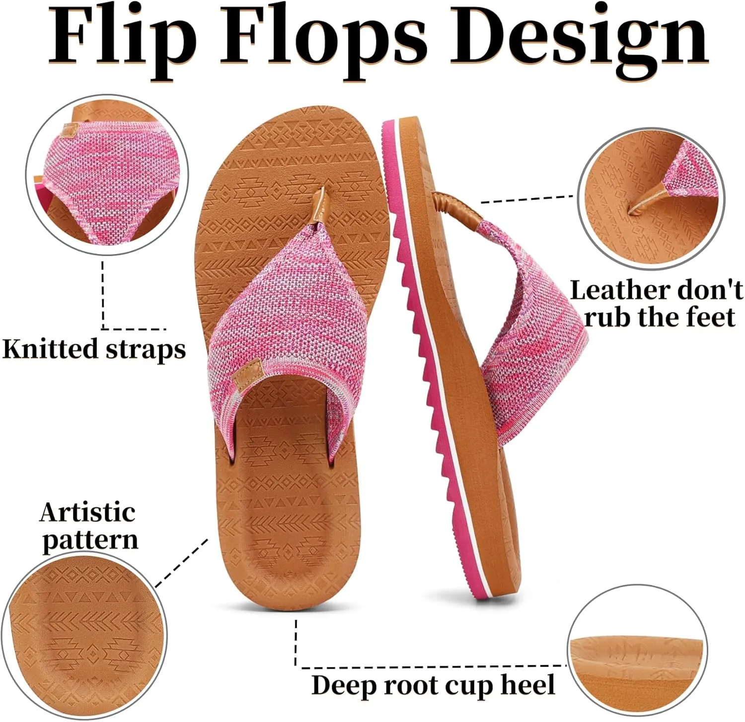 Women's Flip Flops with Arch Support - Yoga Mat Cushion Orthotic Thong Sandals for Plantar Fasciitis, Beach Walking Outdoor