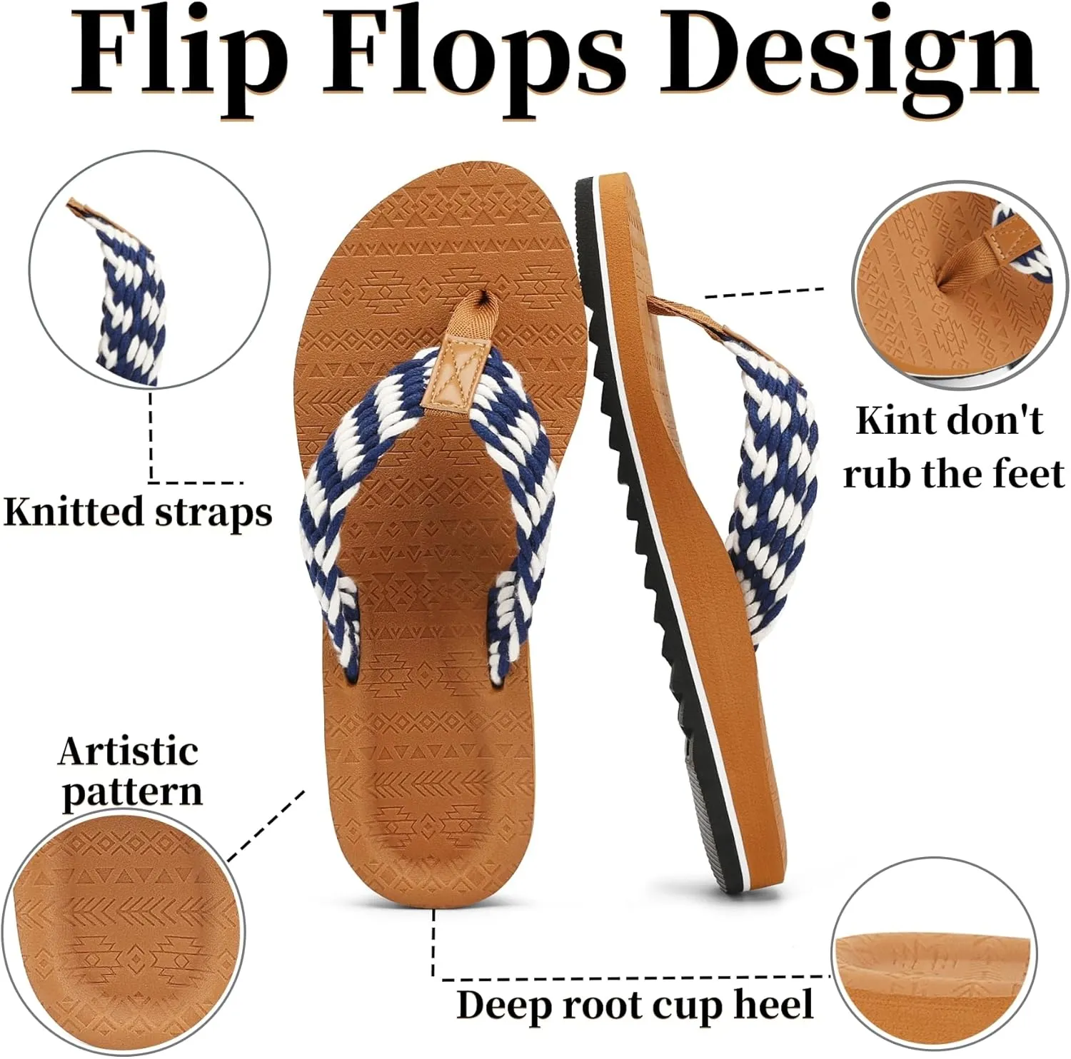 Women's Flip Flops with Arch Support - Yoga Mat Cushion Orthotic Thong Sandals for Plantar Fasciitis, Beach Walking Outdoor