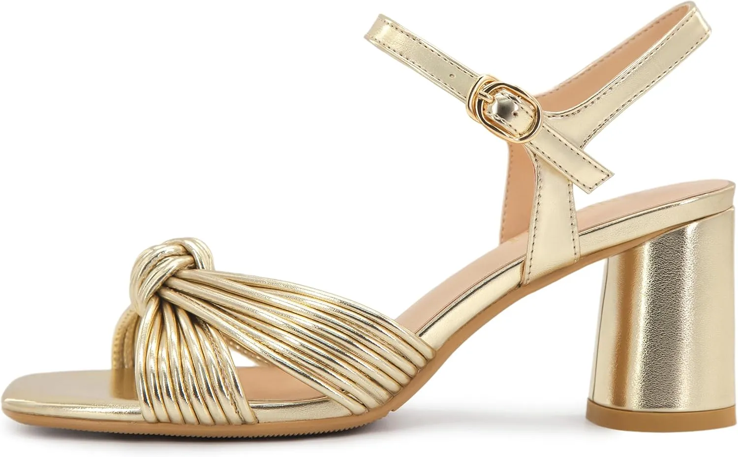 Women's Heeled Sandals Chunky Heel Strappy Metallic Braided Knotted Square Open Toe Ankle Strap Block Heel Sandals