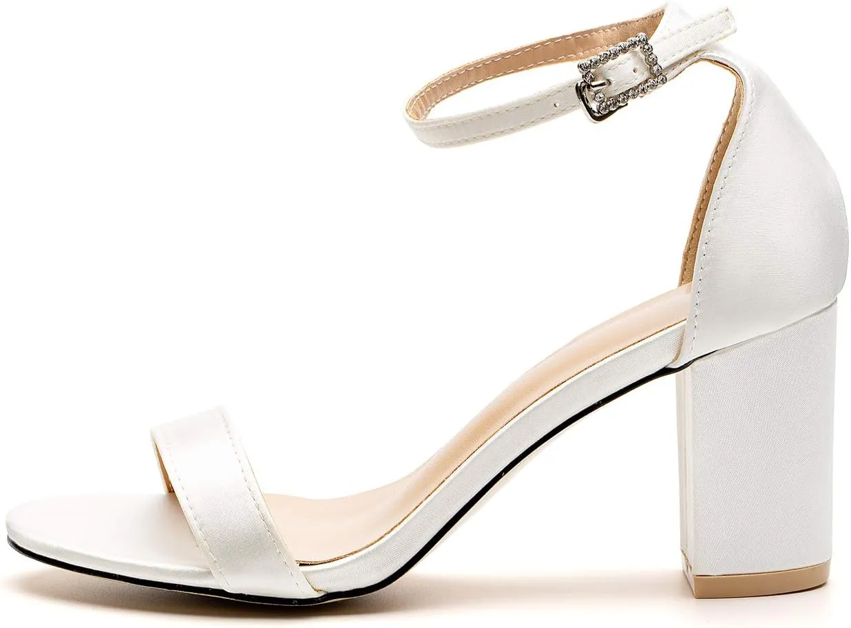 Women's Heeled Sandals Chunky Open Toe Ankle Strap Wedding Dress Pump Fashion Shoes 2.76 Inch