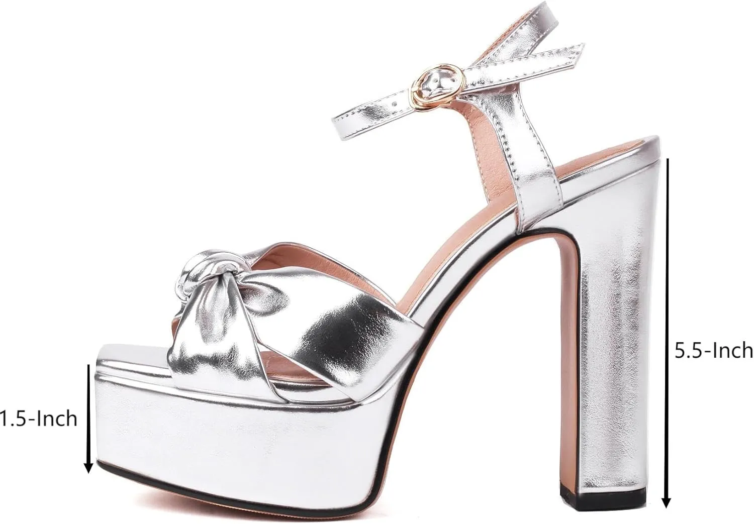 Women's High Chunky Platform Heels 5.5” Height Ajustable Ankle Strap Open Toe Party Dress Wedding Sandals