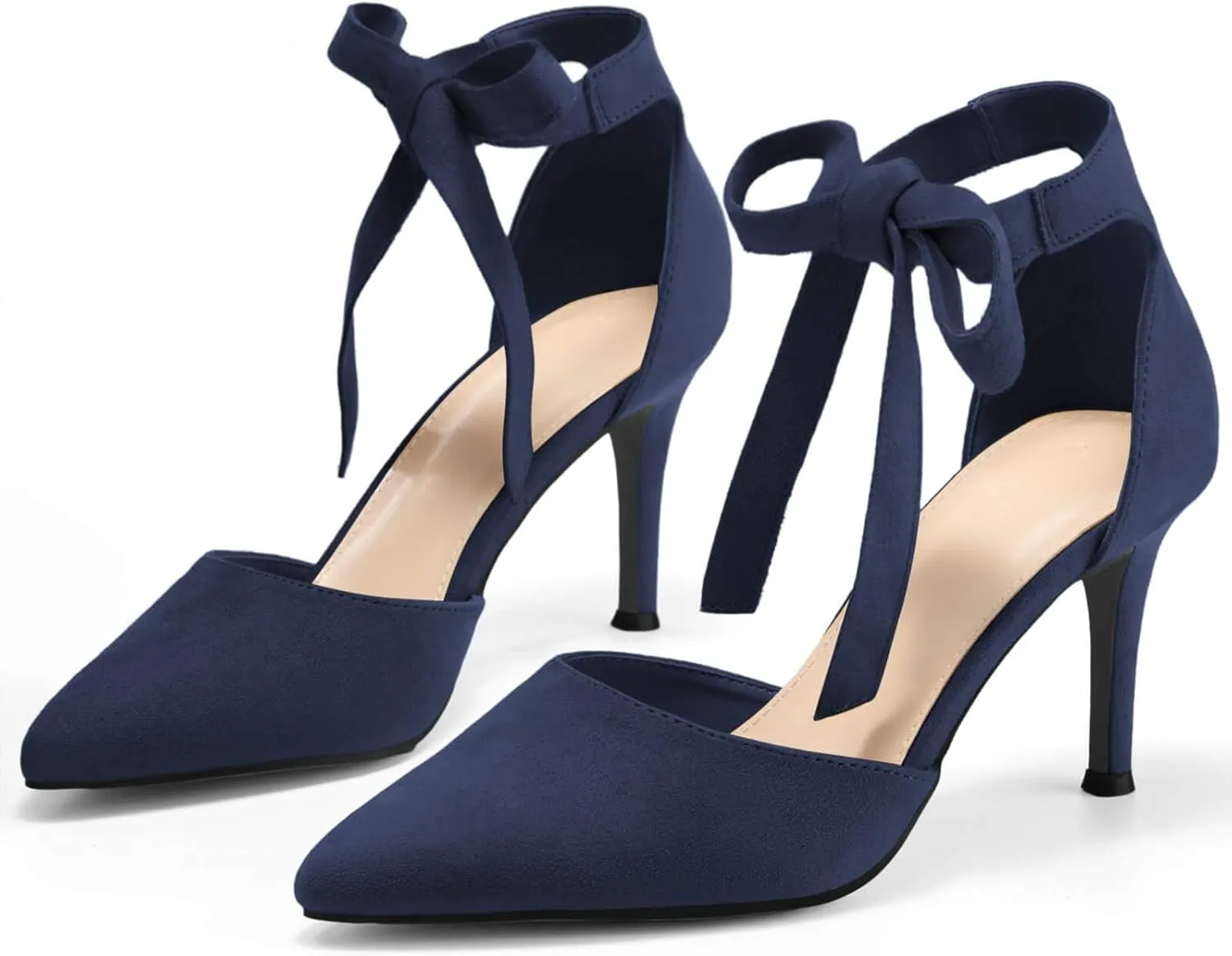 Womens High Heel Pointed Toe Pumps Ankle Tie Classic Office Special Dress Party Shoes