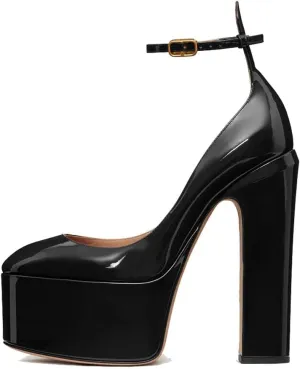 Women's High Heels Shoes Classic Platform Chunky Heels Elegant Round Toe Ankle Strap Pumps Perfect for Everyday Wear and Catwalk