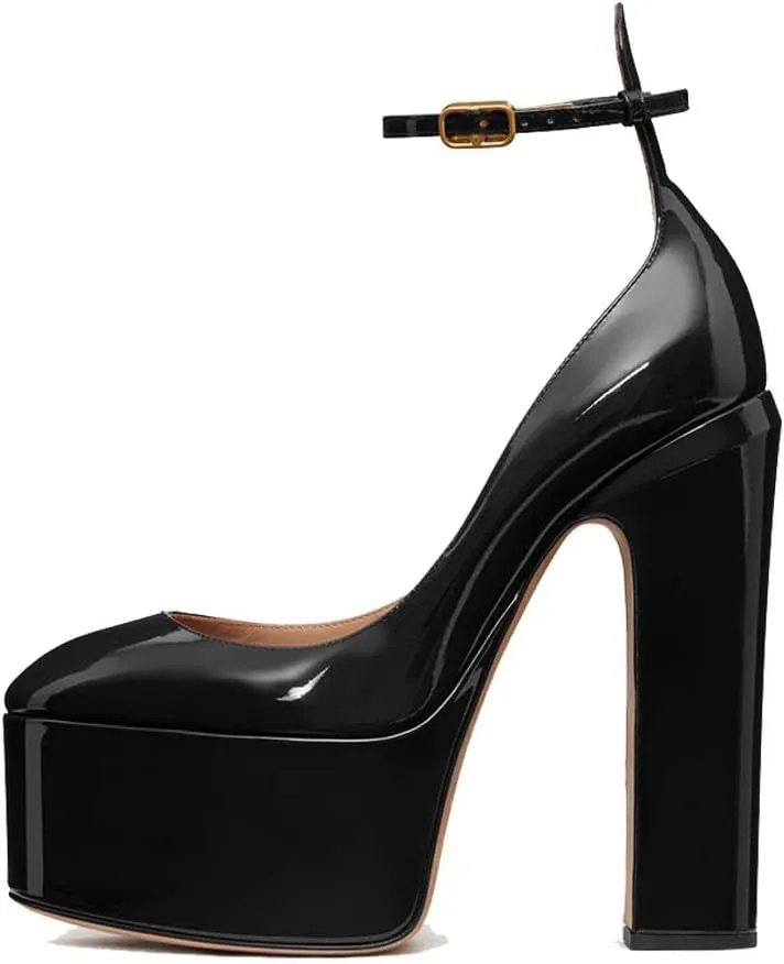Women's High Heels Shoes Classic Platform Chunky Heels Elegant Round Toe Ankle Strap Pumps Perfect for Everyday Wear and Catwalk