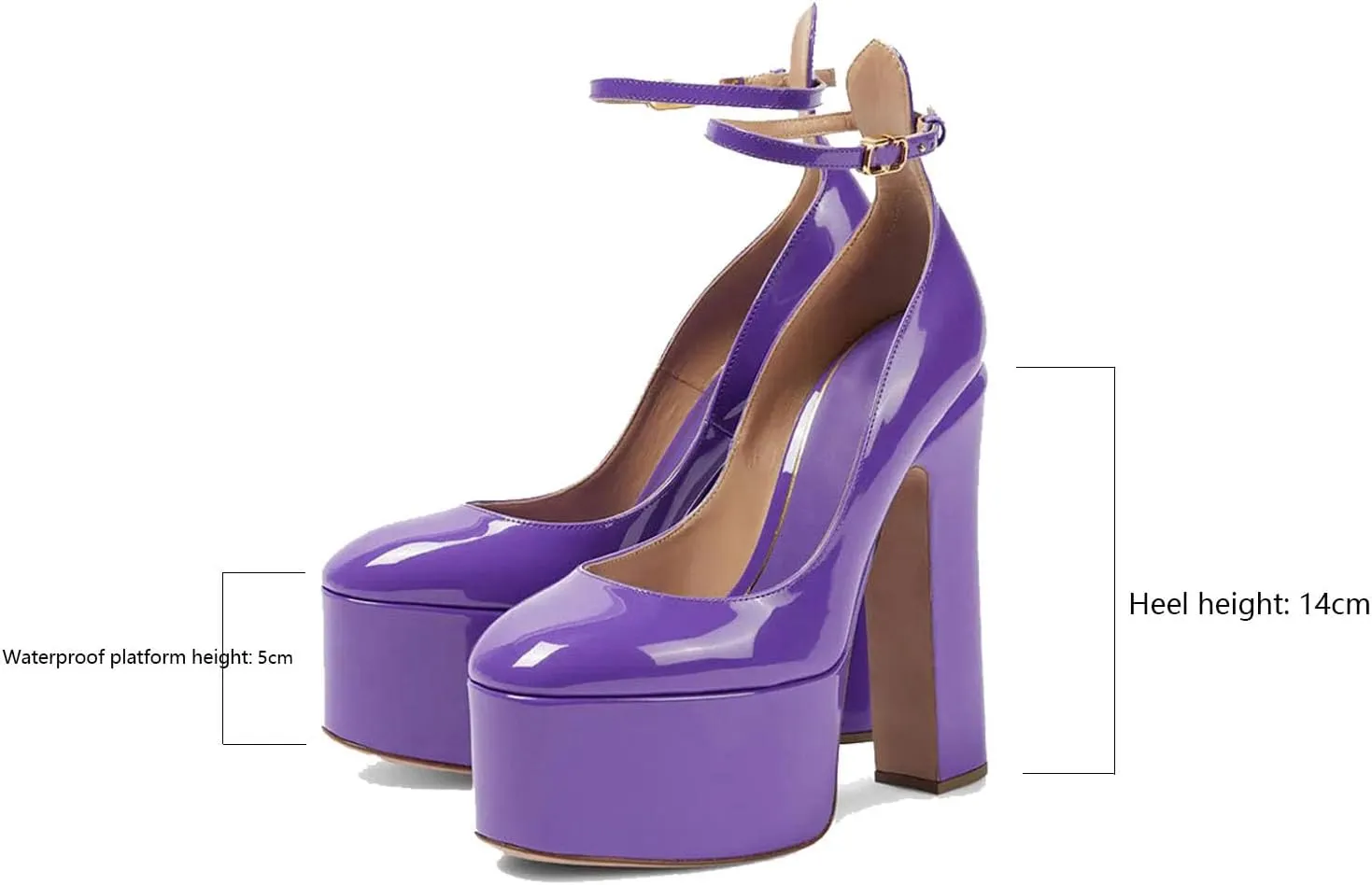 Women's High Heels Shoes Classic Platform Chunky Heels Elegant Round Toe Ankle Strap Pumps Perfect for Everyday Wear and Catwalk