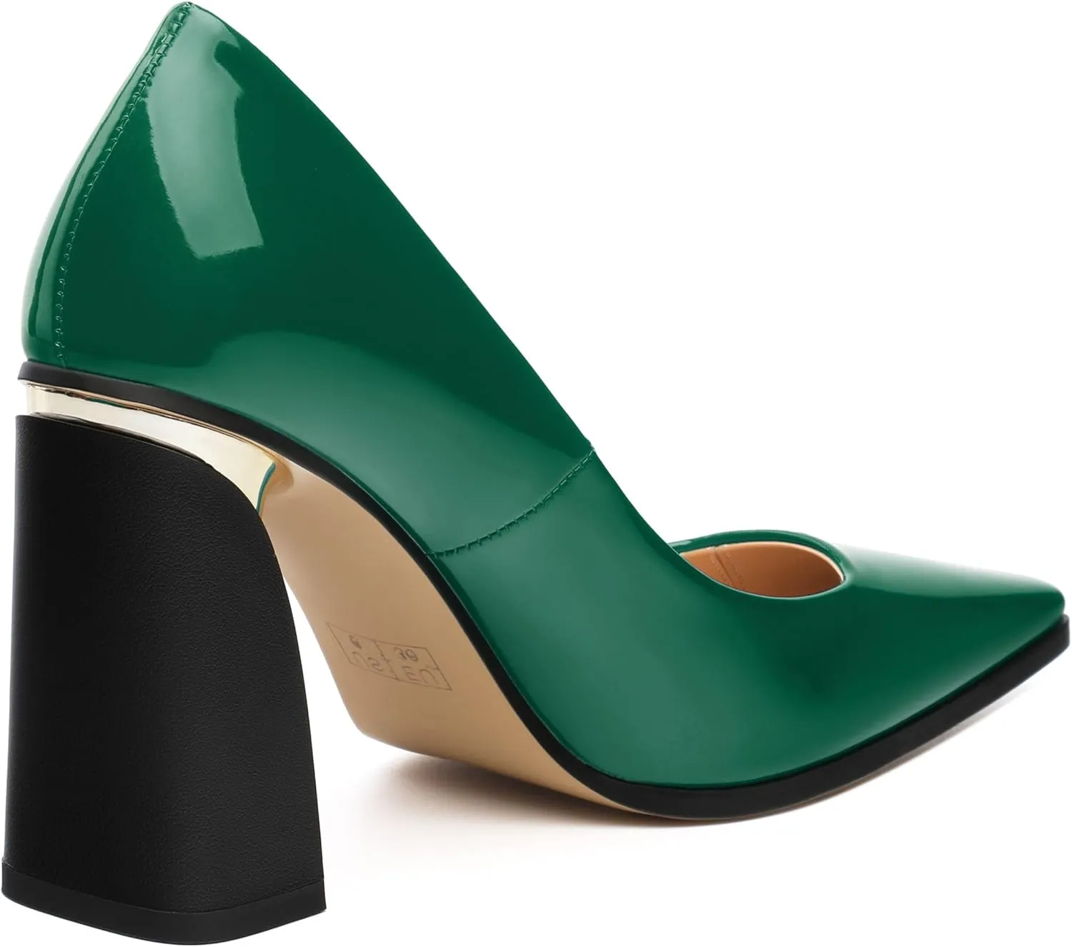 Womens High Heels,Patent Closed Square Toe Slip on Chunky Block Pumps,Elegant Heels,Daily Wedding Party Dress Shoes 3.5IN
