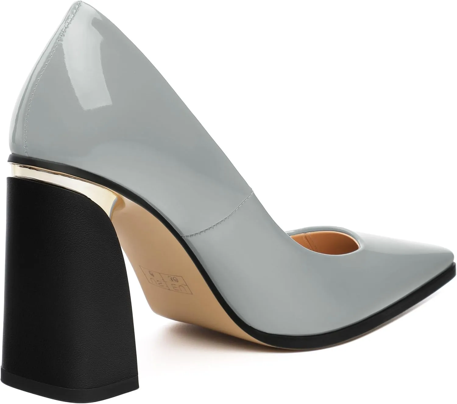 Womens High Heels,Patent Closed Square Toe Slip on Chunky Block Pumps,Elegant Heels,Daily Wedding Party Dress Shoes 3.5IN