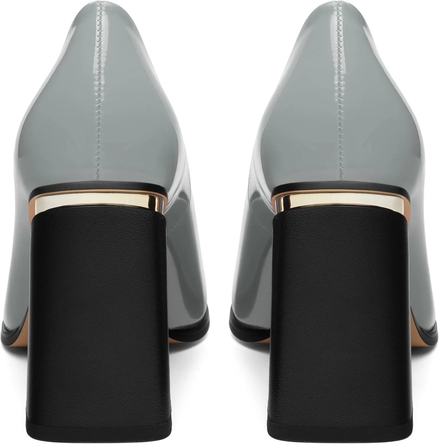 Womens High Heels,Patent Closed Square Toe Slip on Chunky Block Pumps,Elegant Heels,Daily Wedding Party Dress Shoes 3.5IN