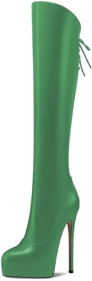 Women’s Knee High Boots High Stiletto Heel Platform Pointed Toe Side Zipper Shoes Prom Evening Party Size 4-16 US