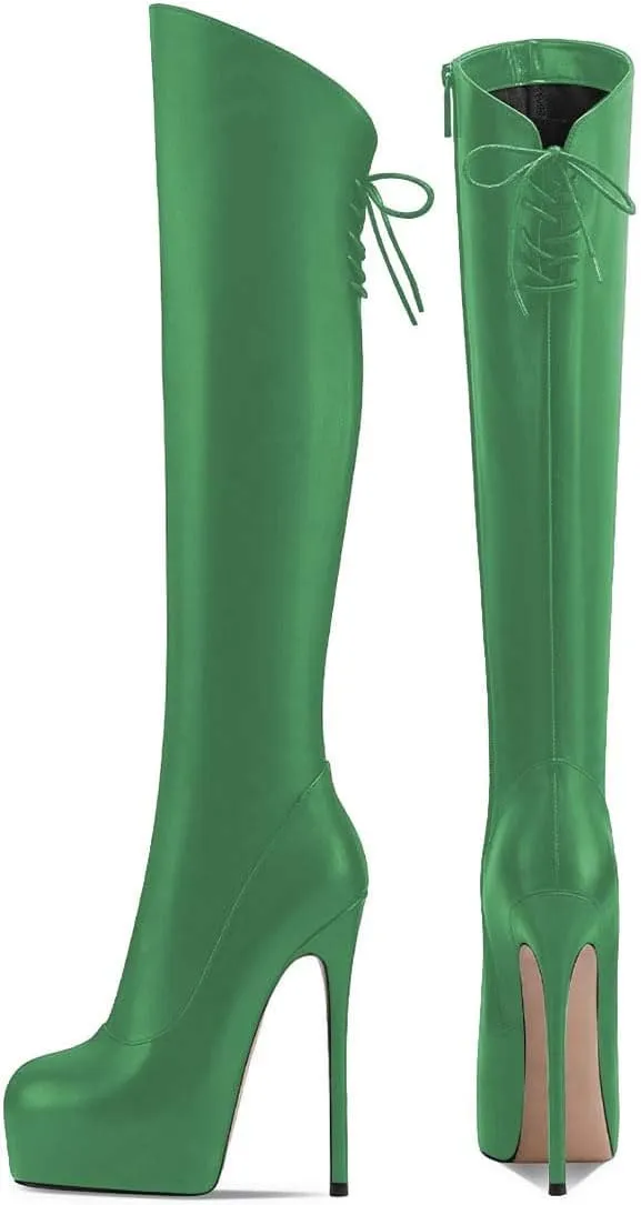 Women’s Knee High Boots High Stiletto Heel Platform Pointed Toe Side Zipper Shoes Prom Evening Party Size 4-16 US