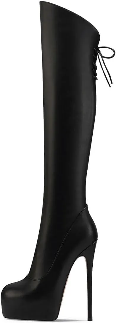 Women’s Knee High Boots High Stiletto Heel Platform Pointed Toe Side Zipper Shoes Prom Evening Party Size 4-16 US