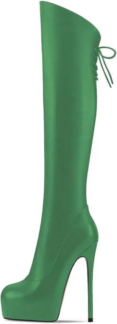 Women’s Knee High Boots High Stiletto Heel Platform Pointed Toe Side Zipper Shoes Prom Evening Party Size 4-16 US