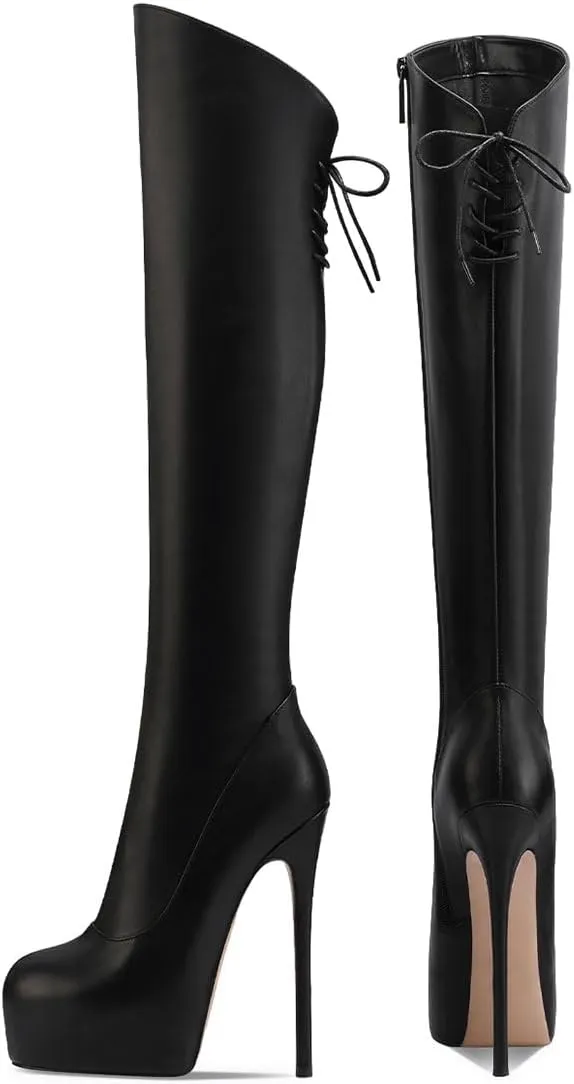 Women’s Knee High Boots High Stiletto Heel Platform Pointed Toe Side Zipper Shoes Prom Evening Party Size 4-16 US