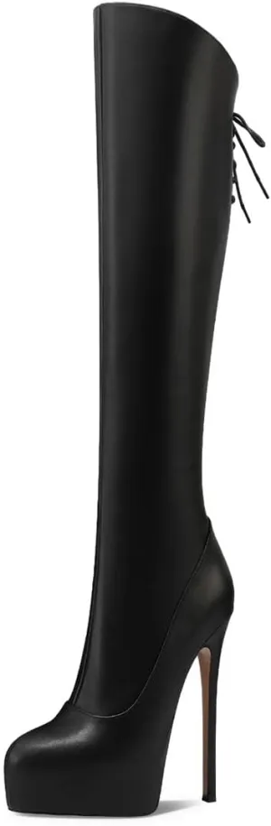Women’s Knee High Boots High Stiletto Heel Platform Pointed Toe Side Zipper Shoes Prom Evening Party Size 4-16 US
