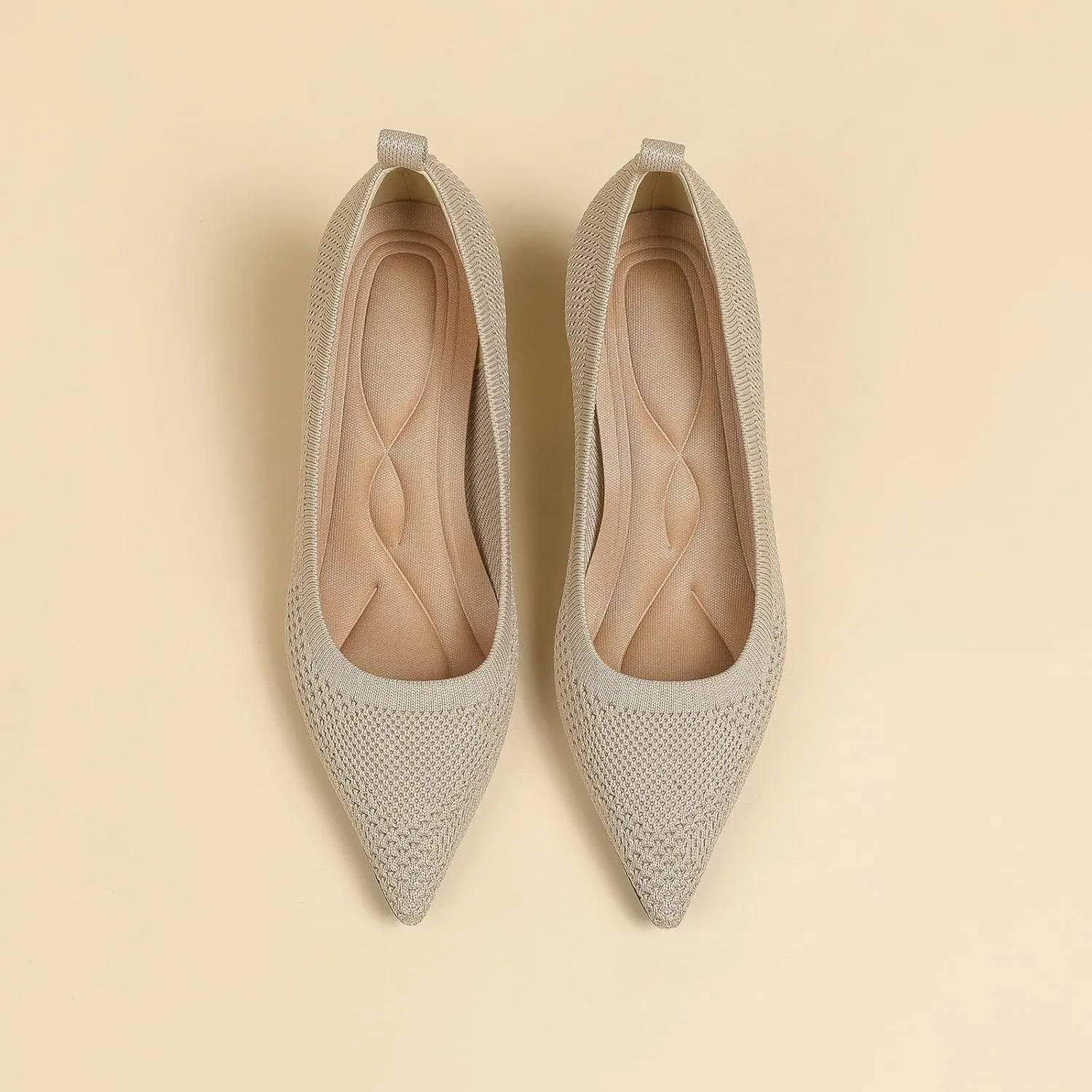Women's Knitted Casual Low Stiletto Heel Pumps Comfortable Breathable Pointed Toe Elegant Slip On Kitten Heel Pumps for Work Office Business Dress Shoes