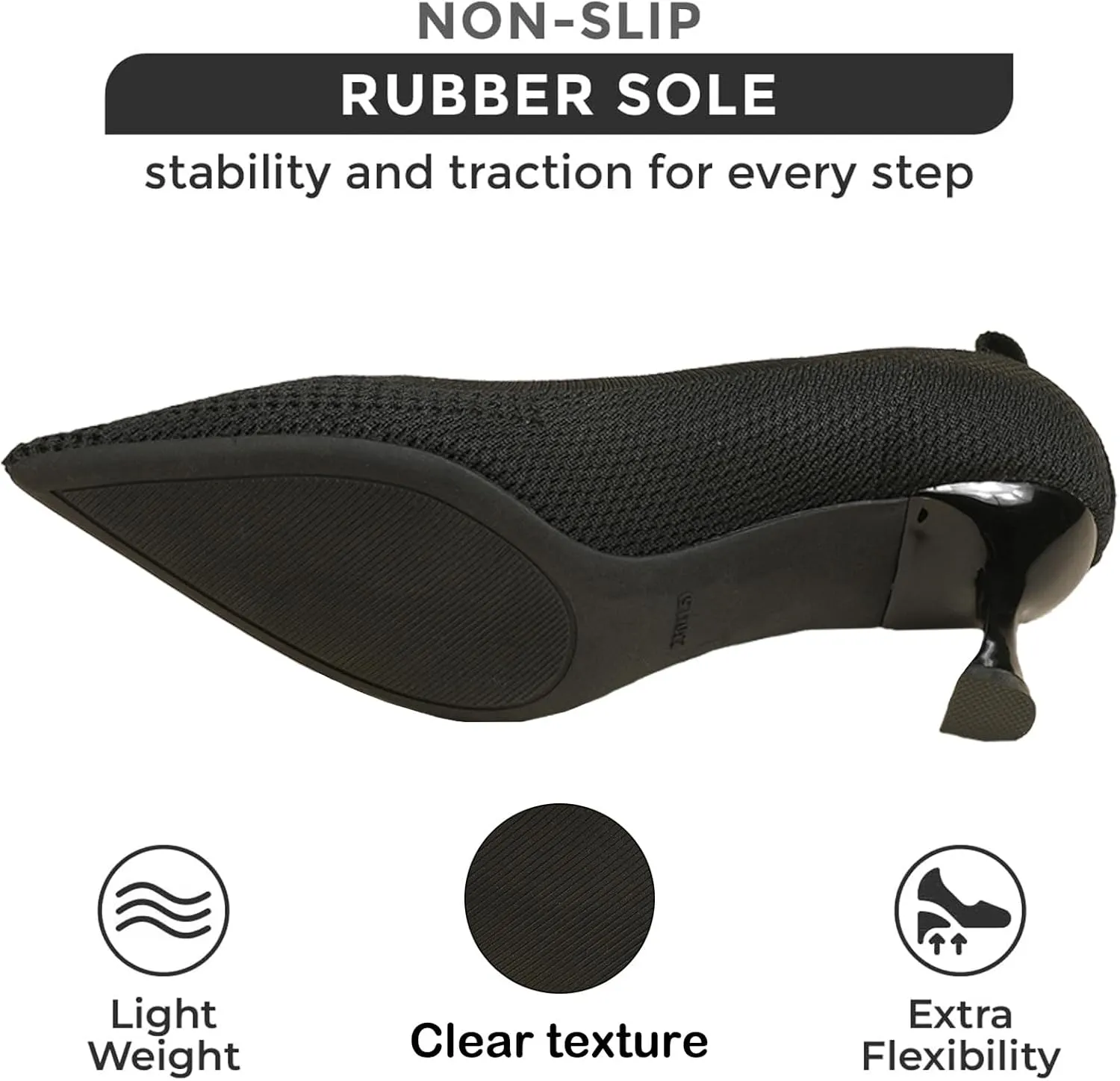 Women's Knitted Casual Low Stiletto Heel Pumps Comfortable Breathable Pointed Toe Elegant Slip On Kitten Heel Pumps for Work Office Business Dress Shoes
