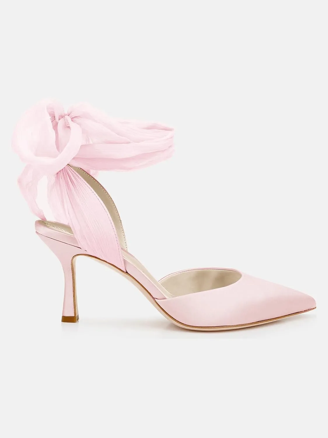 Womens Lace up Satin Heels Bow Pointed Closed Toe Bridal Dress Shoes Low Heel Wedding Elegant Pumps