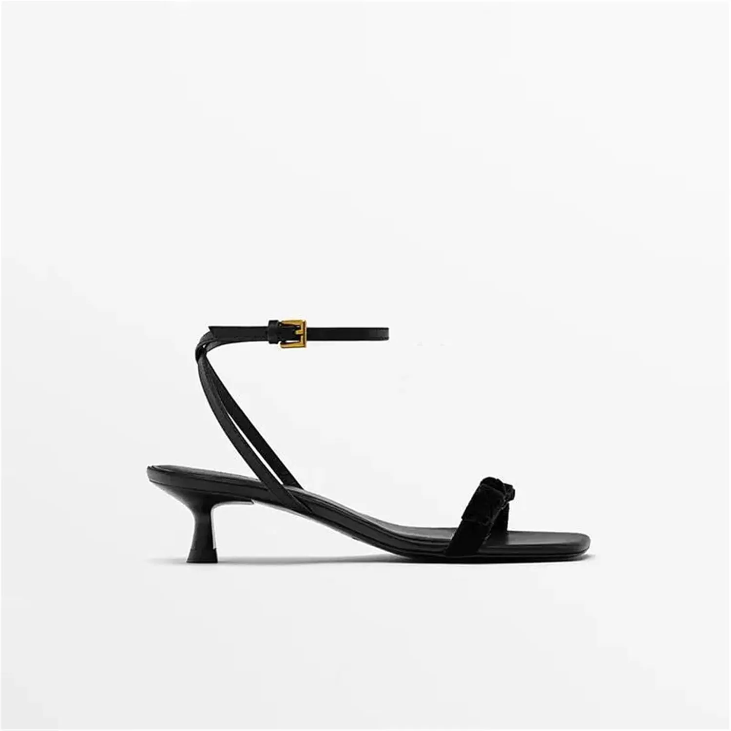 Women's Leather One-Strap Sandals, Square Toe Slender Heel Summer Fashion