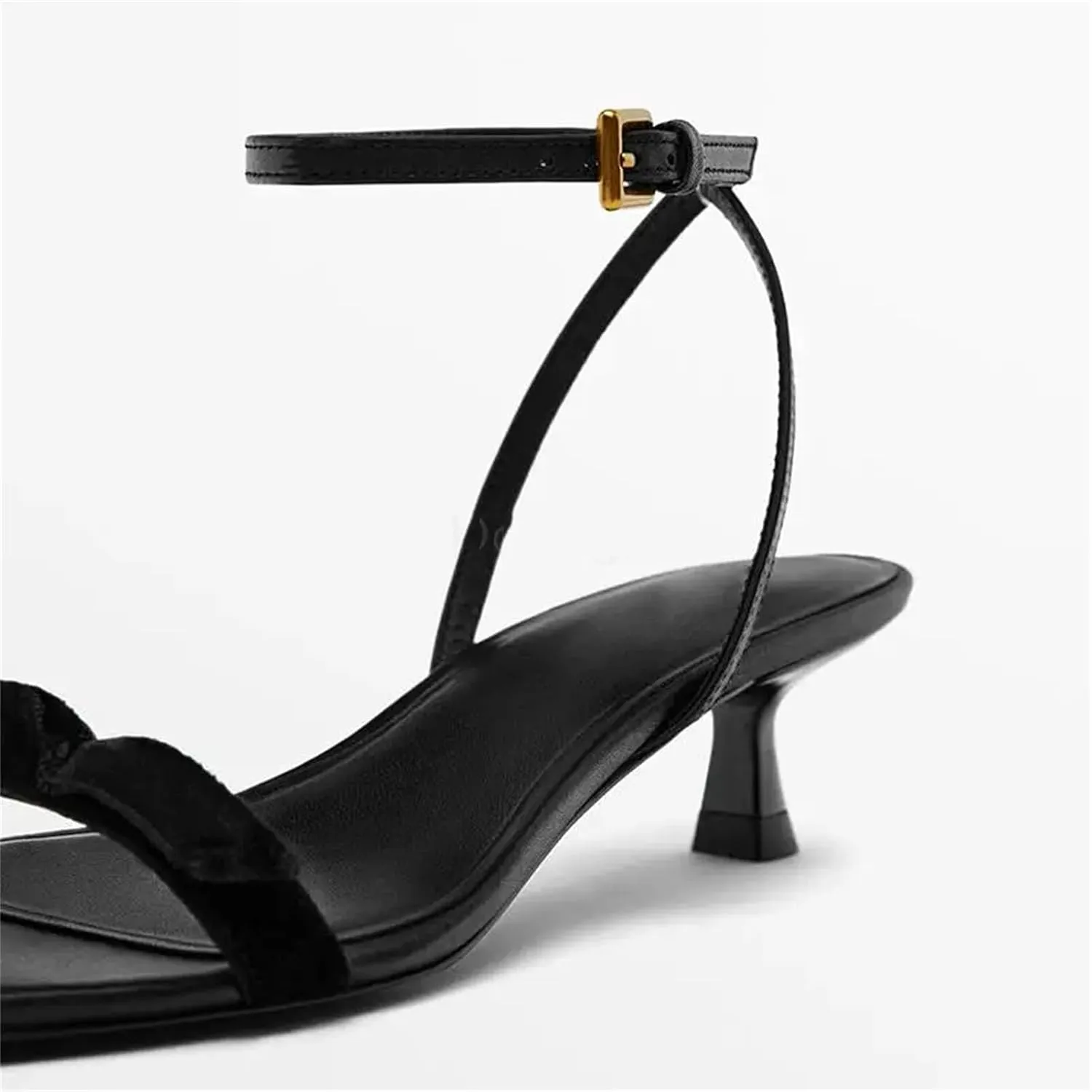 Women's Leather One-Strap Sandals, Square Toe Slender Heel Summer Fashion