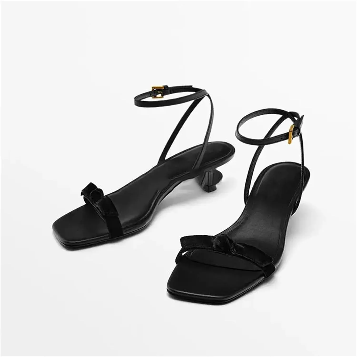 Women's Leather One-Strap Sandals, Square Toe Slender Heel Summer Fashion