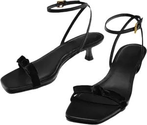 Women's Leather One-Strap Sandals, Square Toe Slender Heel Summer Fashion