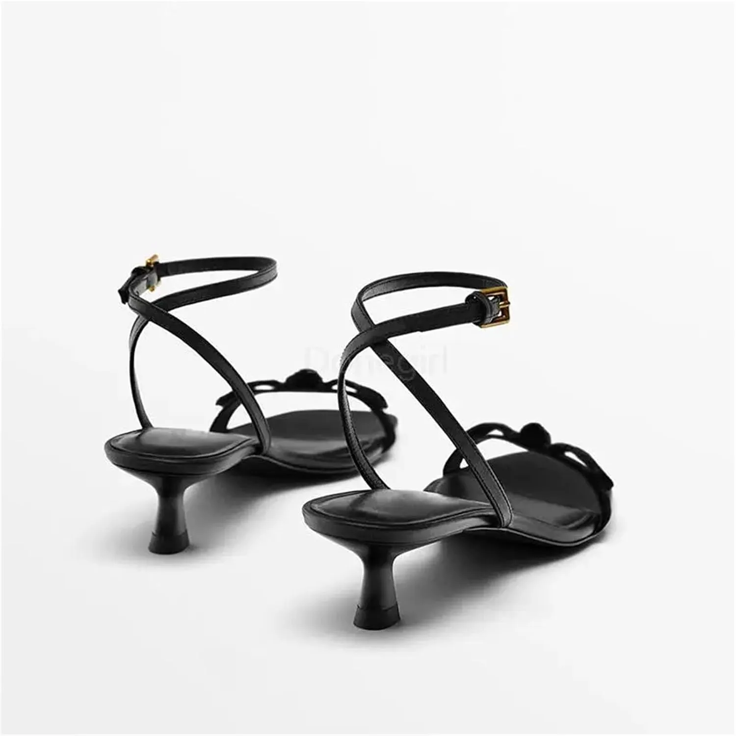 Women's Leather One-Strap Sandals, Square Toe Slender Heel Summer Fashion