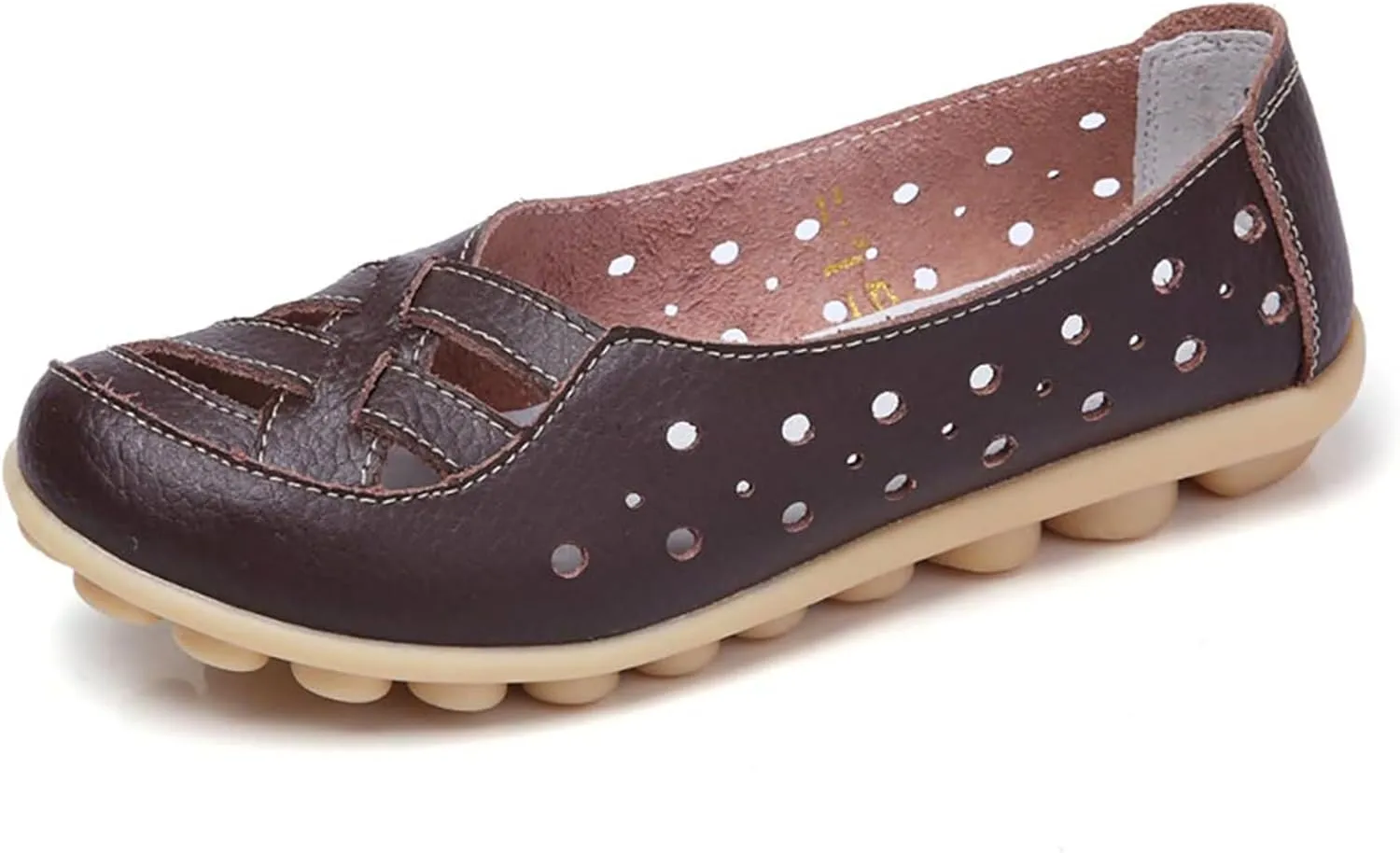 Womens Loafers Comfortable Dressy Slip-On Leather Flats Shoes Comfort Casual Walking Driving Flats Loafers Hollow Out Breathable Vacation Sandals for Women