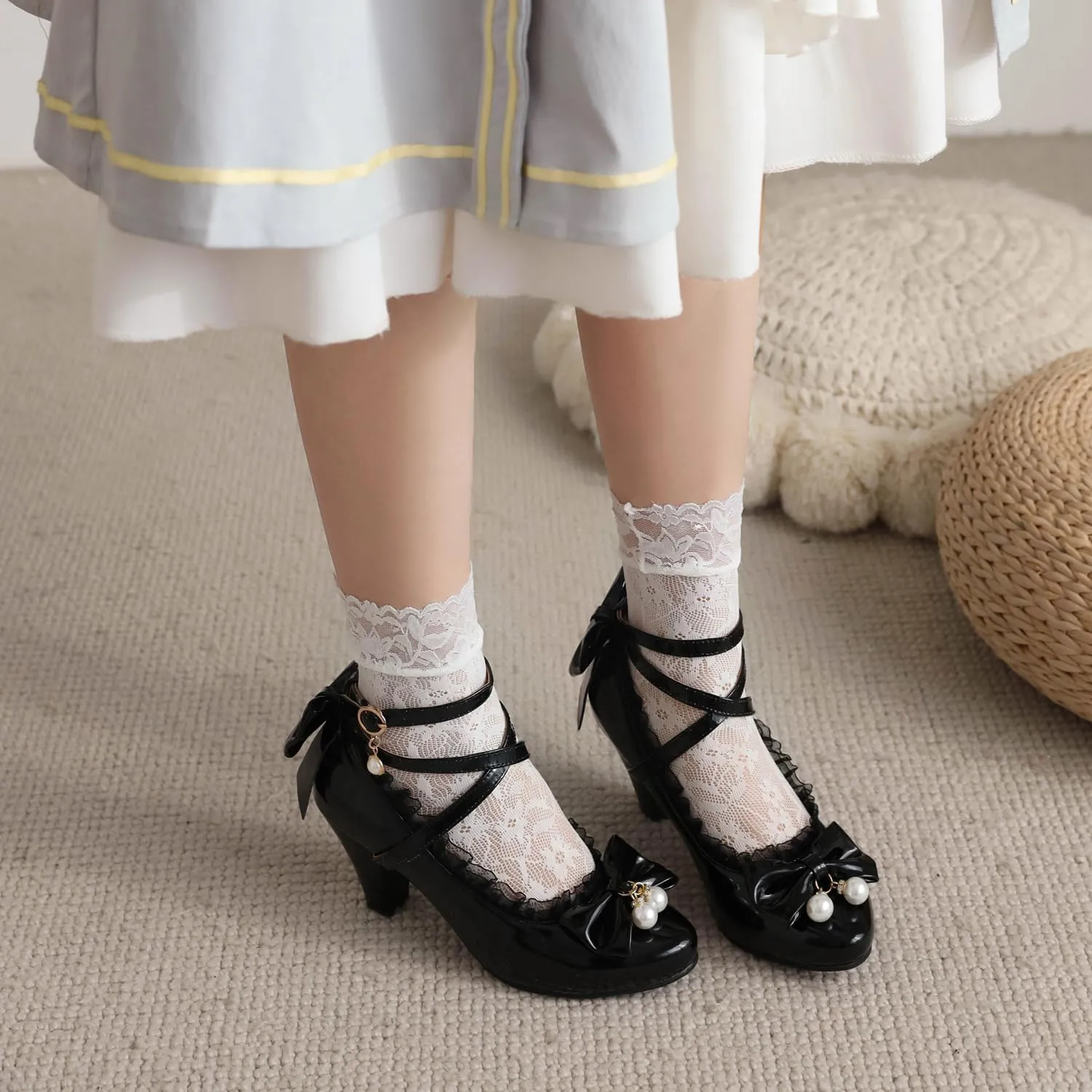 Women's Lolita Ankle Strap Mary Jane Heels, Comfortable Closed Toe Mary Jane Shoes, Cute Vintage Buckle Dress Heeled Pumps