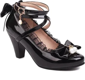 Women's Lolita Ankle Strap Mary Jane Heels, Comfortable Closed Toe Mary Jane Shoes, Cute Vintage Buckle Dress Heeled Pumps