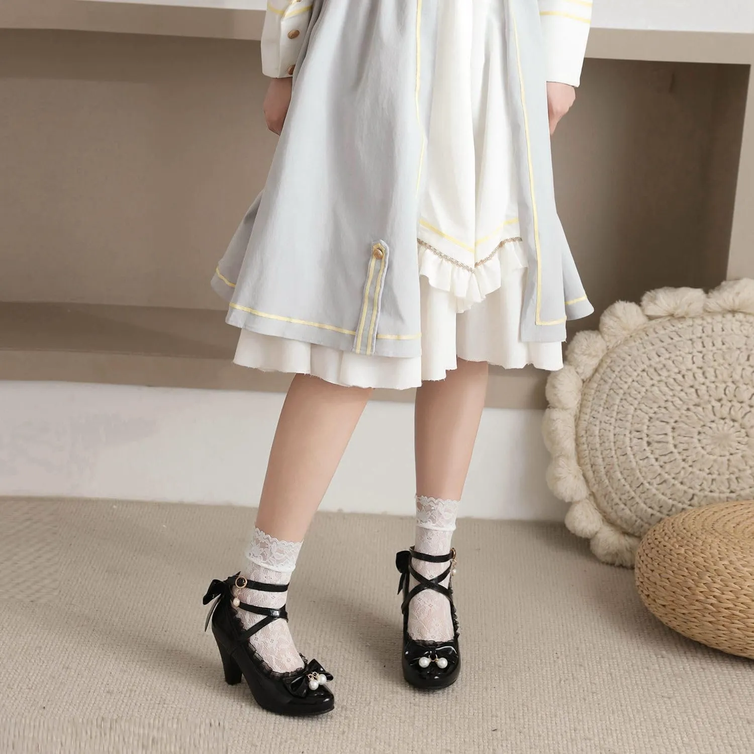 Women's Lolita Ankle Strap Mary Jane Heels, Comfortable Closed Toe Mary Jane Shoes, Cute Vintage Buckle Dress Heeled Pumps