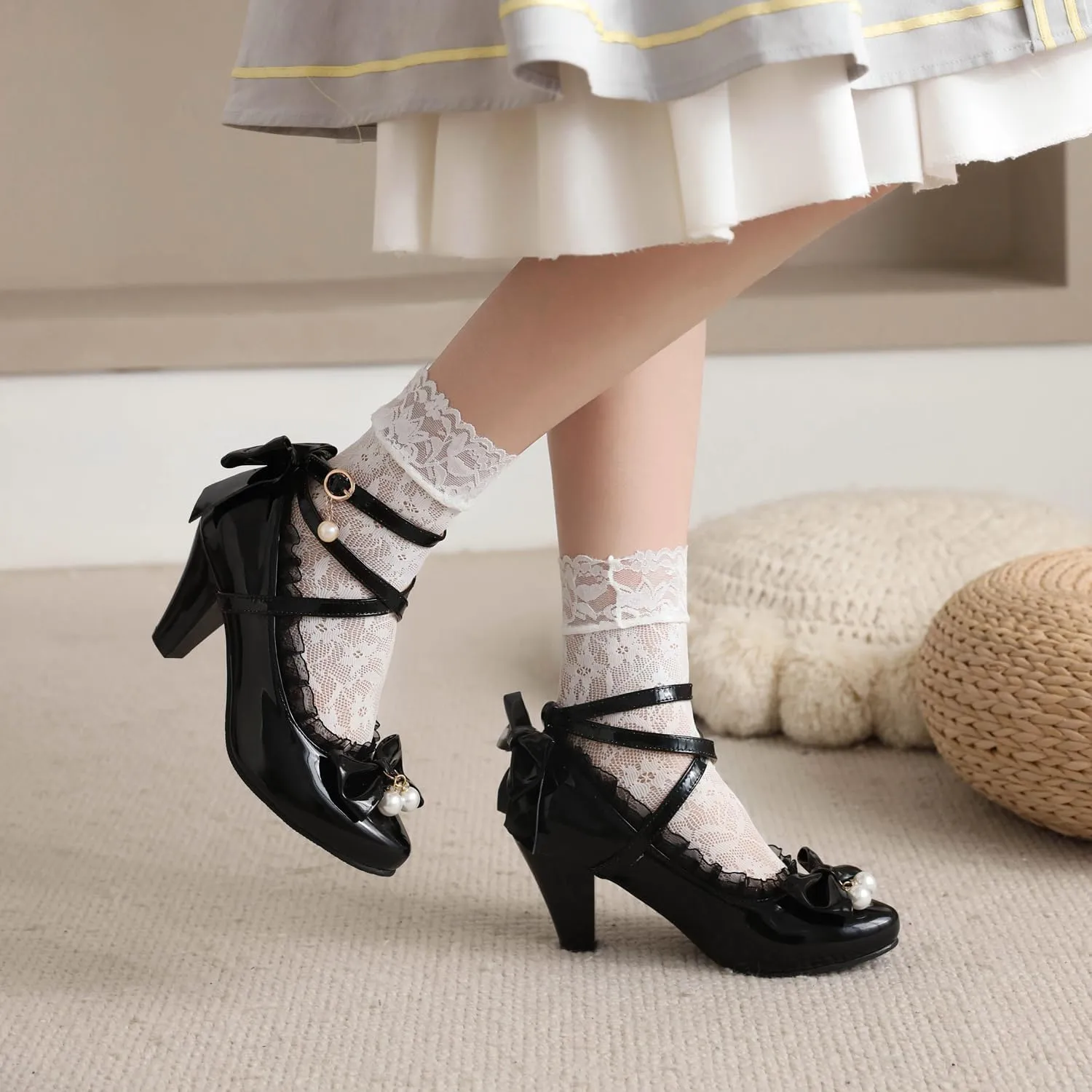 Women's Lolita Ankle Strap Mary Jane Heels, Comfortable Closed Toe Mary Jane Shoes, Cute Vintage Buckle Dress Heeled Pumps