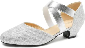 Women's Low Chunky Heel Pumps Elastic Crisscross Strap Pull On Dress Dance Shoes