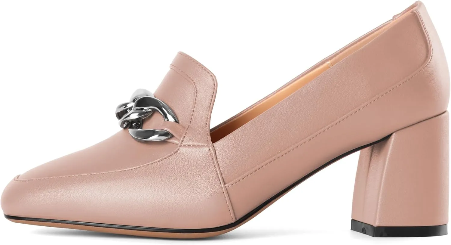 Women's Low Heel Pumps Loafers with Metal Buckle Square Toe Pumps Chunky Heeled Pump Stylish Comfortable 2.5 Inch Loafers Heels