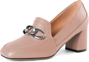 Women's Low Heel Pumps Loafers with Metal Buckle Square Toe Pumps Chunky Heeled Pump Stylish Comfortable 2.5 Inch Loafers Heels