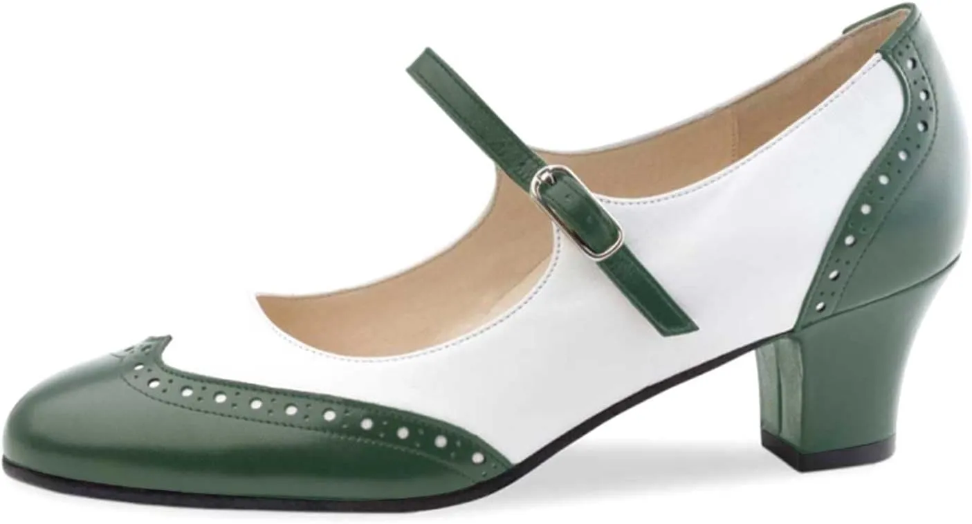 Women's Mary Jane Kitten Heel Two Tone Splicing Wingtip Pumps Closed Round Toe 1.8 Inch Chunky Heel with Ankle Strap Oxford Style Party Office Lady Dress Pumps Shoe